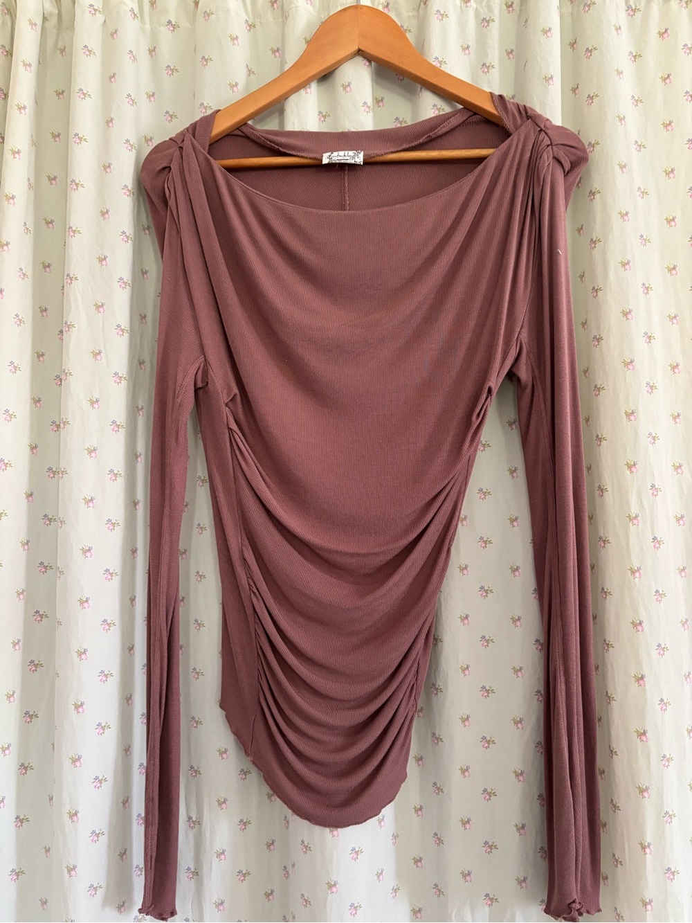 Free People Ruched Long-Sleeve Top in Mauve